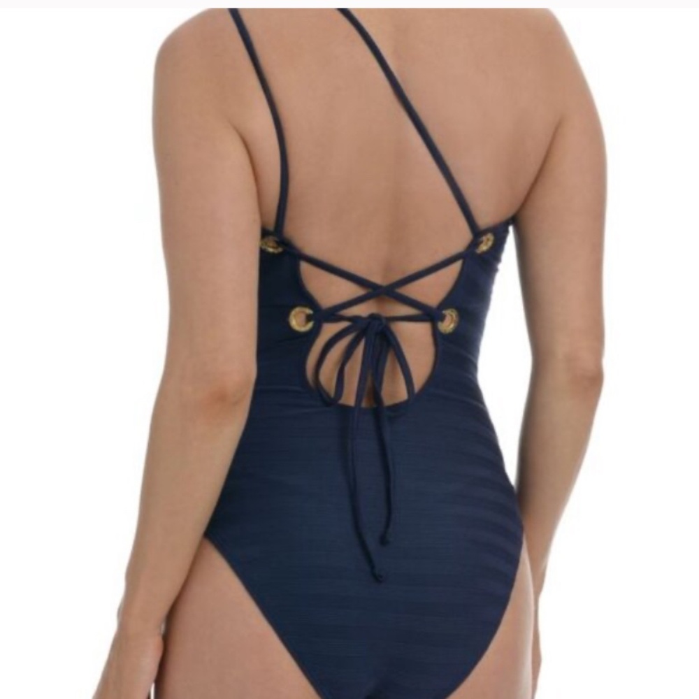 La Blanca Linea Costa One Shoulder One-Piece Swimsuit Indigo Blue 10 - Picture 2 of 9